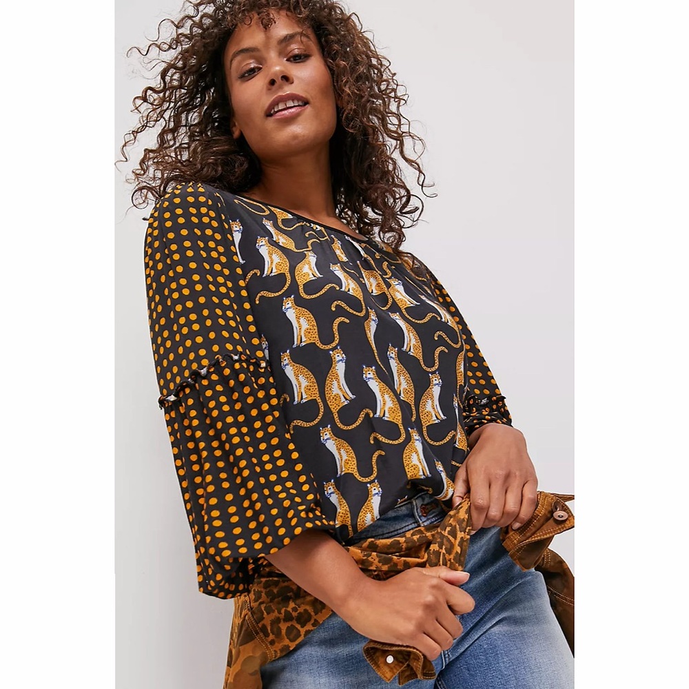 Anthro Bl_nk London Breinz Leopard/Polka Dot Printed Top